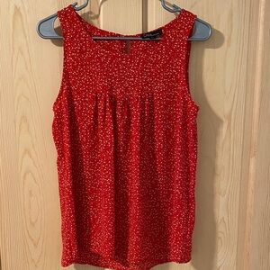 Dalia Red Top with Multicolored Speckles/Polka Dots.